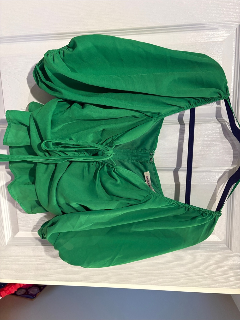 Jealous Tomato Vibrant Green Tie-Front Blouse with Puff Sleeves